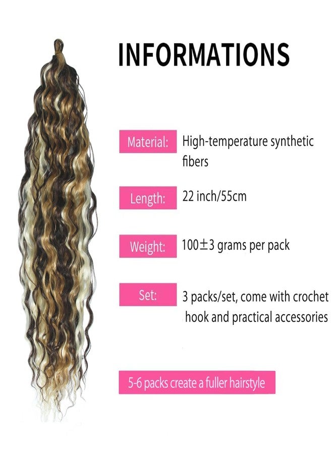 Dsoar Deep Twist Crochet Hair 22 Inch Highlight Deep Wave Curly Braiding Hair 3 Packs Water Wave Synthetic Hair Extensions for Women (4/27/613#) - Image 2